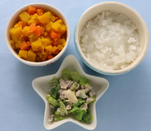 豚肉とレタスのサラダ かぼちゃと人参の煮もの