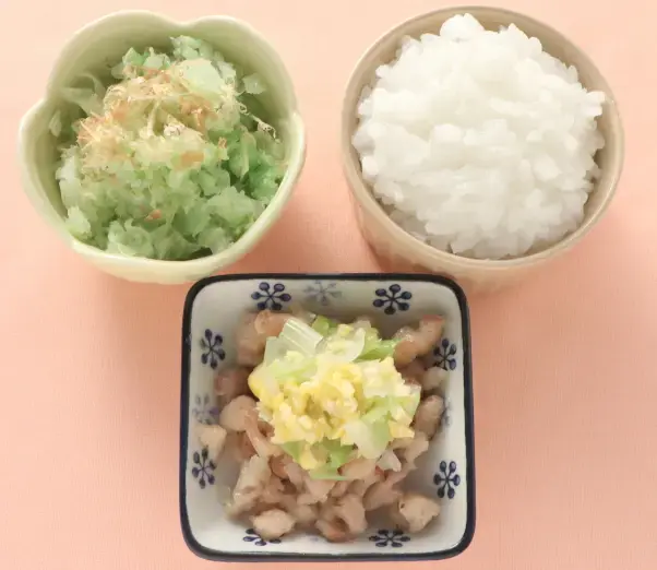 ねぎだれころころチキン キャベツのおかかあえ