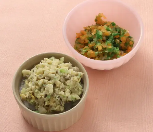 きのこの卵とじ丼 白菜と人参の煮もの