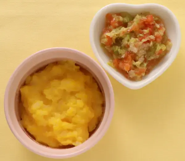 卵がゆ 白菜とミニトマトのおひたし