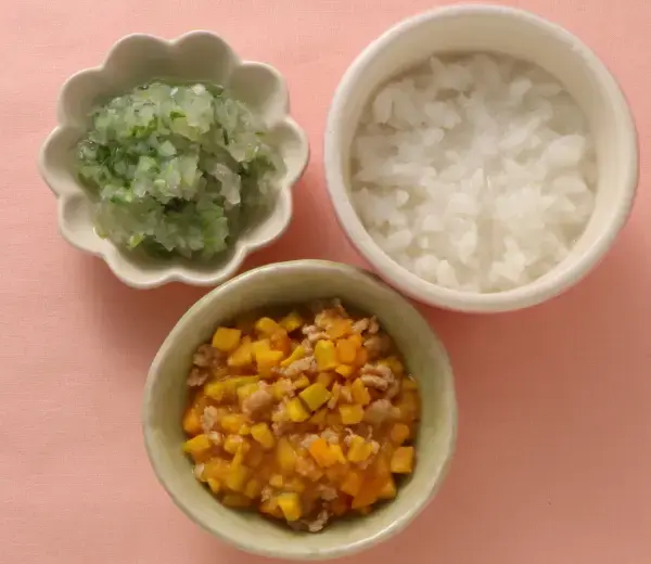 そぼろかぼちゃ 玉葱と水菜のおひたし
