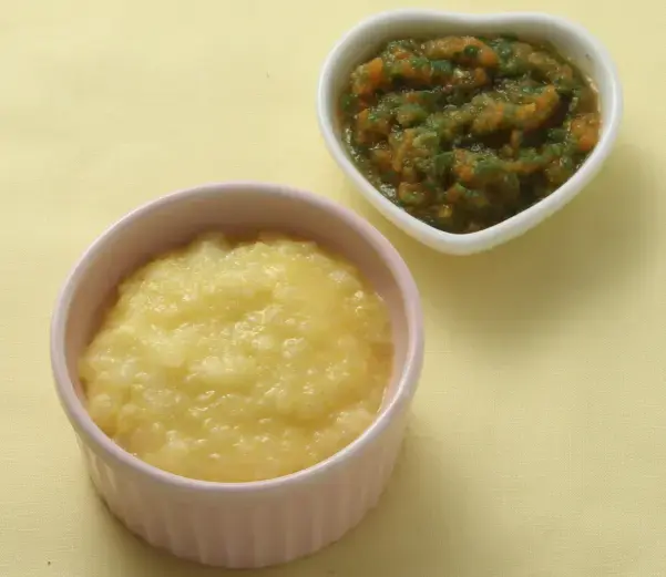 卵がゆ 白菜と人参のつぶし煮
